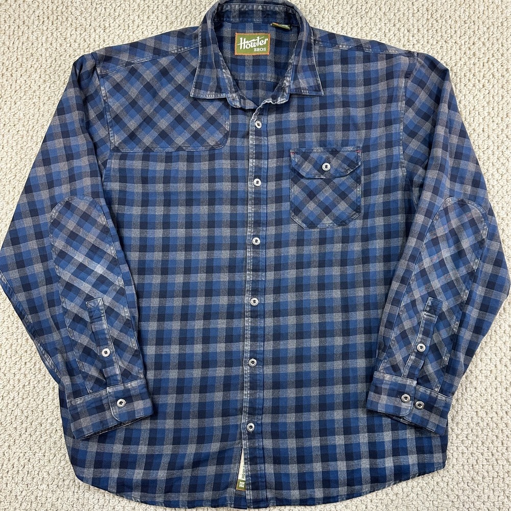 Howler Bros Harkers Flannel Shirt Mens XL Navy/Gray Plaid Button Up Western